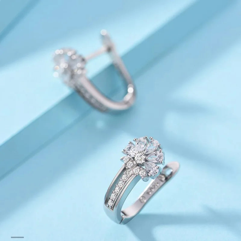 MODA Fine Jewelry 925 Sterling Silver Earrings Inlaid With Zircon Crystal Flower
