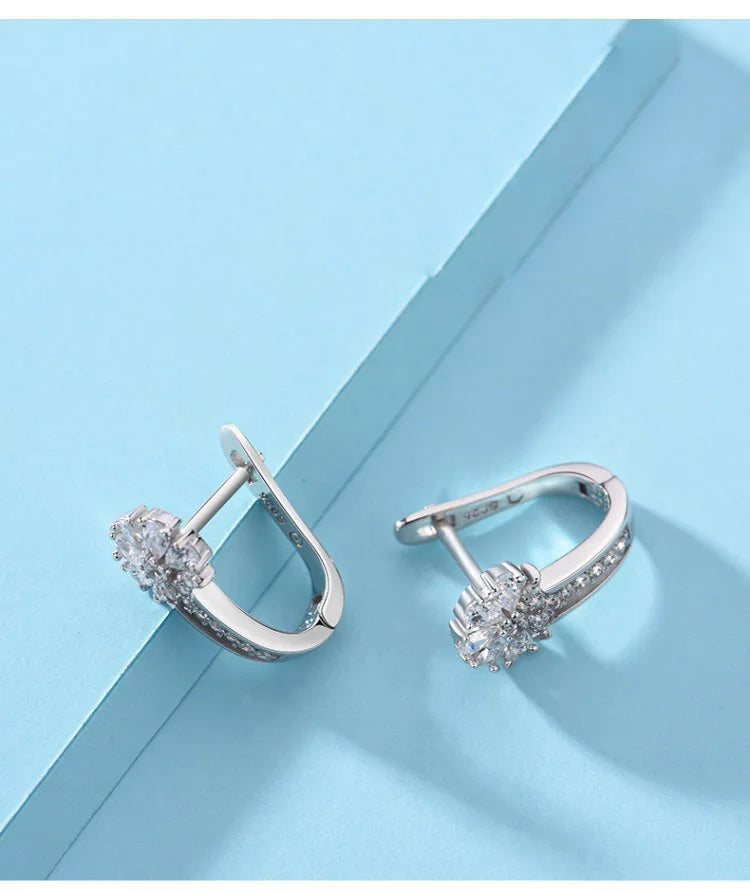 MODA Fine Jewelry 925 Sterling Silver Earrings Inlaid With Zircon Crystal Flower