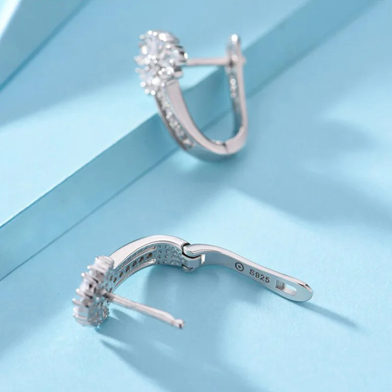 MODA Fine Jewelry 925 Sterling Silver Earrings Inlaid With Zircon Crystal Flower