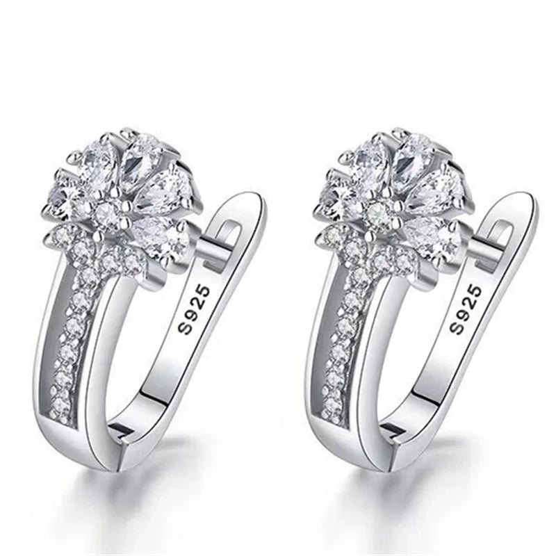 MODA Fine Jewelry 925 Sterling Silver Earrings Inlaid With Zircon Crystal Flower