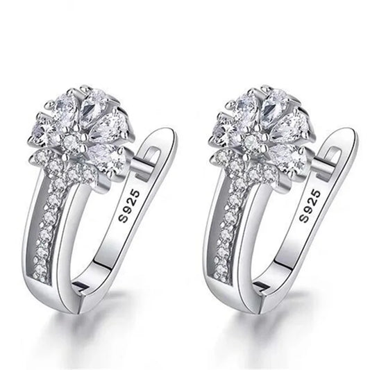 MODA Fine Jewelry 925 Sterling Silver Earrings Inlaid With Zircon Crystal Flower