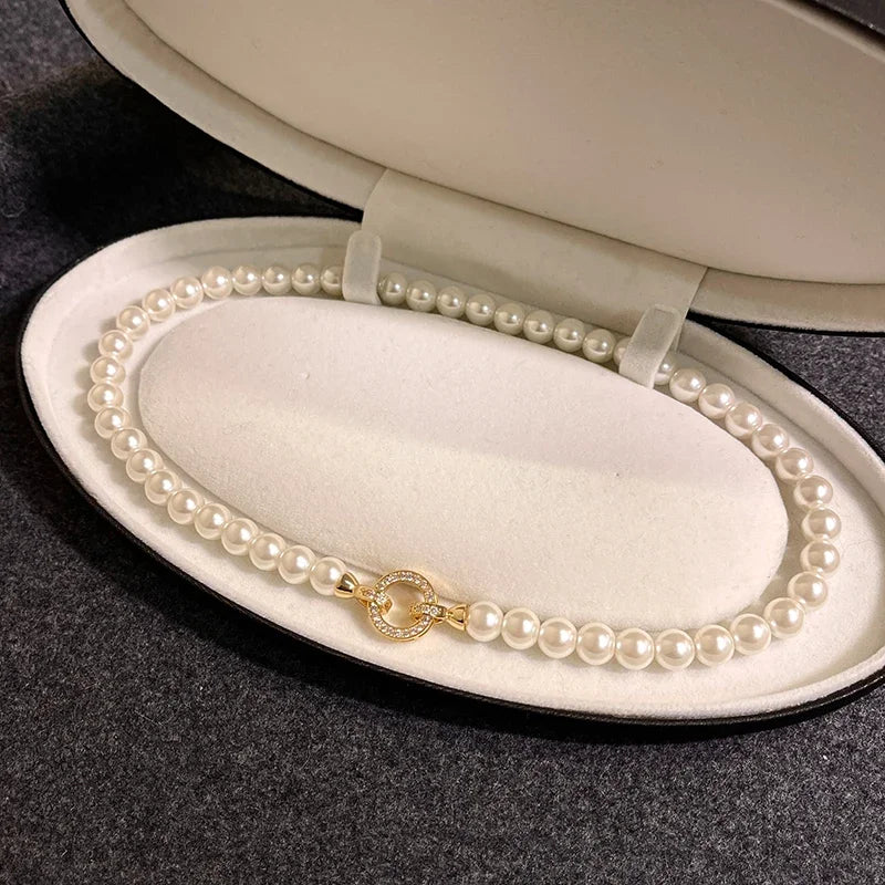 MODAs French Set Zircon Imitation Pearl Beaded Necklace