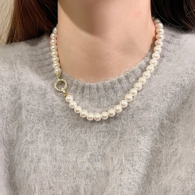 MODAs French Set Zircon Imitation Pearl Beaded Necklace