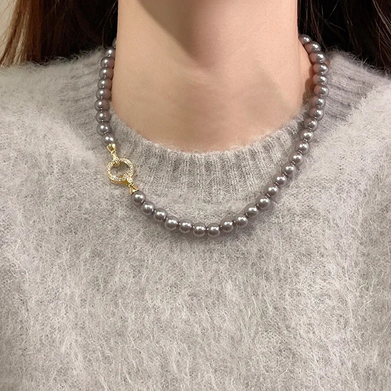 MODAs French Set Zircon Imitation Pearl Beaded Necklace