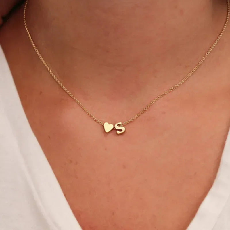 MODA Tiny Heart Dainty Initial Necklace!!