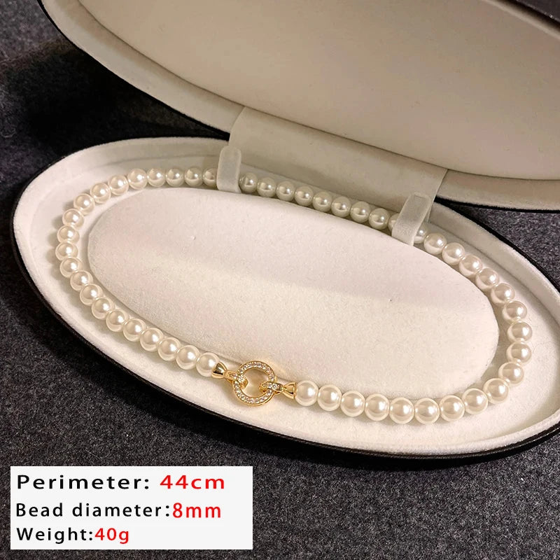 MODAs French Set Zircon Imitation Pearl Beaded Necklace