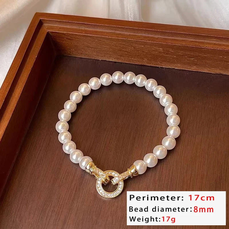 MODAs French Set Zircon Imitation Pearl Beaded Necklace