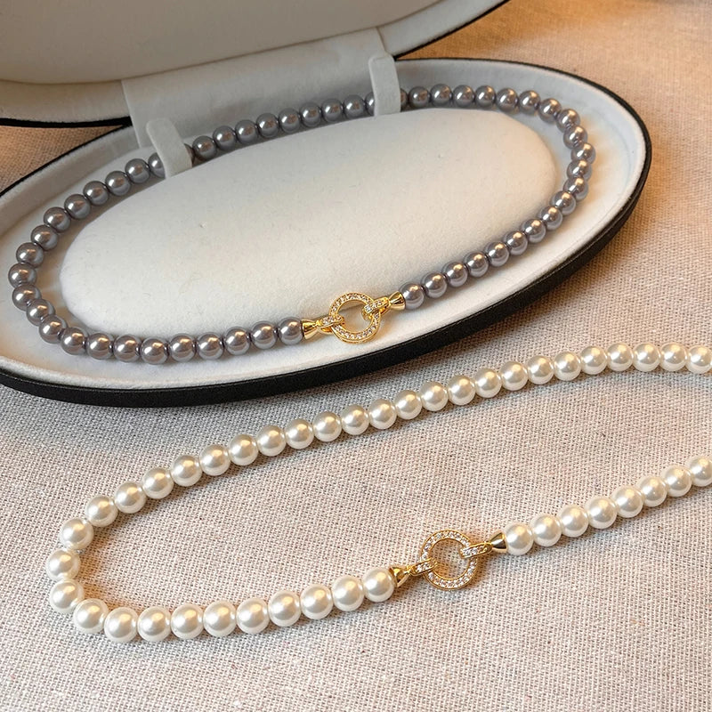 MODAs French Set Zircon Imitation Pearl Beaded Necklace