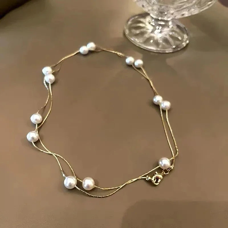 MODAs French Set Zircon Imitation Pearl Beaded Necklace