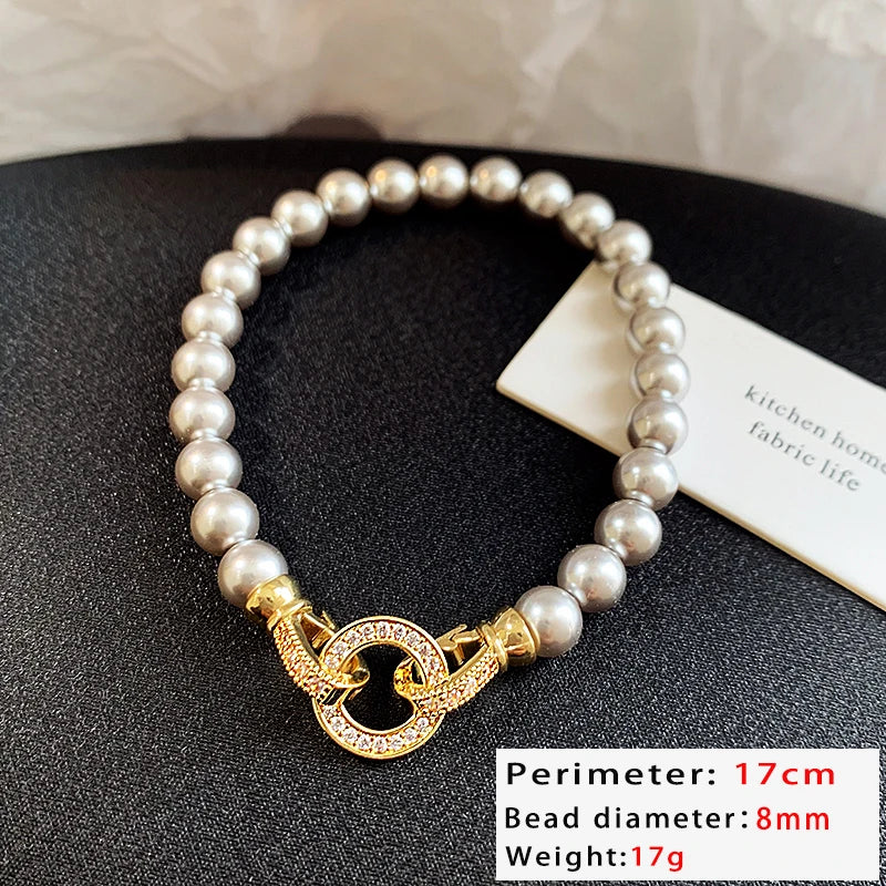 MODAs French Set Zircon Imitation Pearl Beaded Necklace