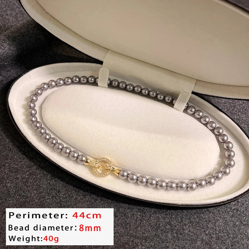 MODAs French Set Zircon Imitation Pearl Beaded Necklace