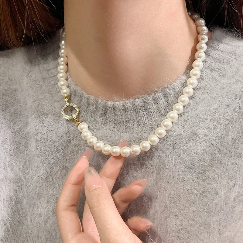 MODAs French Set Zircon Imitation Pearl Beaded Necklace